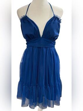Le Lis Delicate Tulle Self Tie Halter Mini Dress